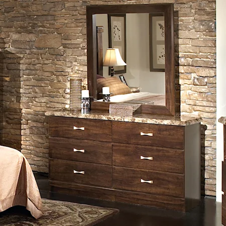 Transitional Faux Marble Top 6-Drawer Dresser & Landscape Mirror Set